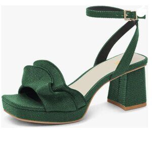 Women's Green Ruffle Platform Ankle-Strap Sandals